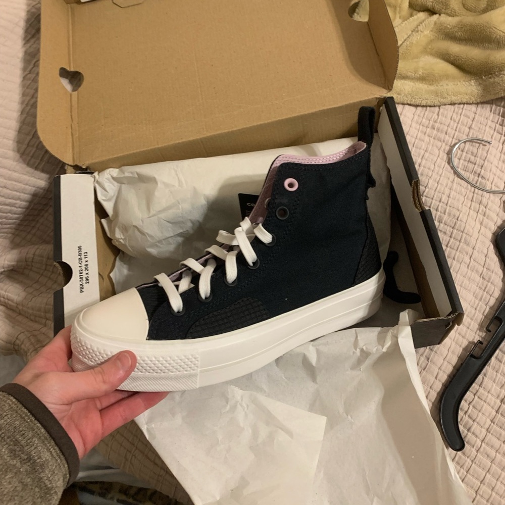 Converse Black and Pixel Purple High-Tops